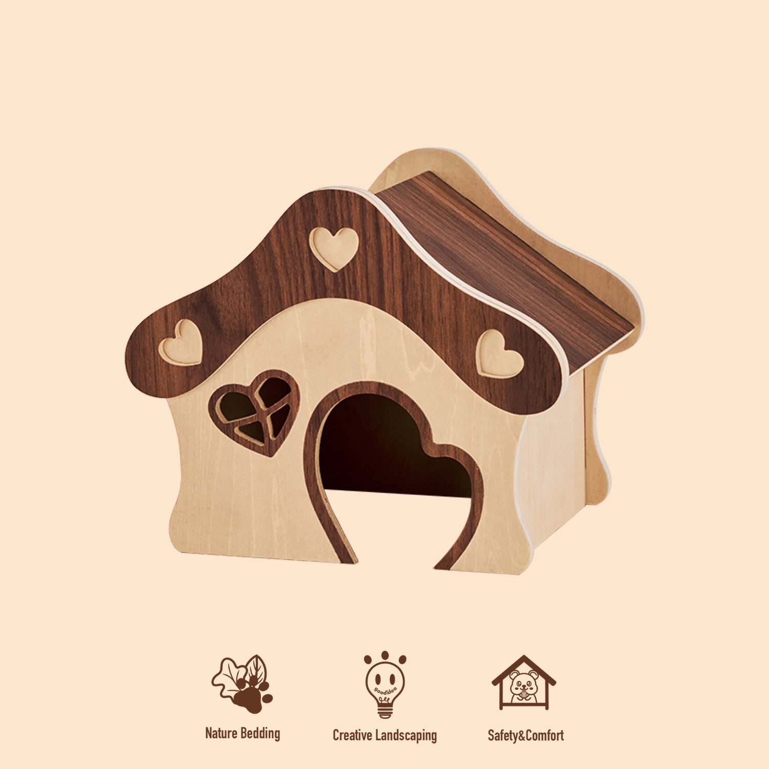 Natural wood large space hamster hideout