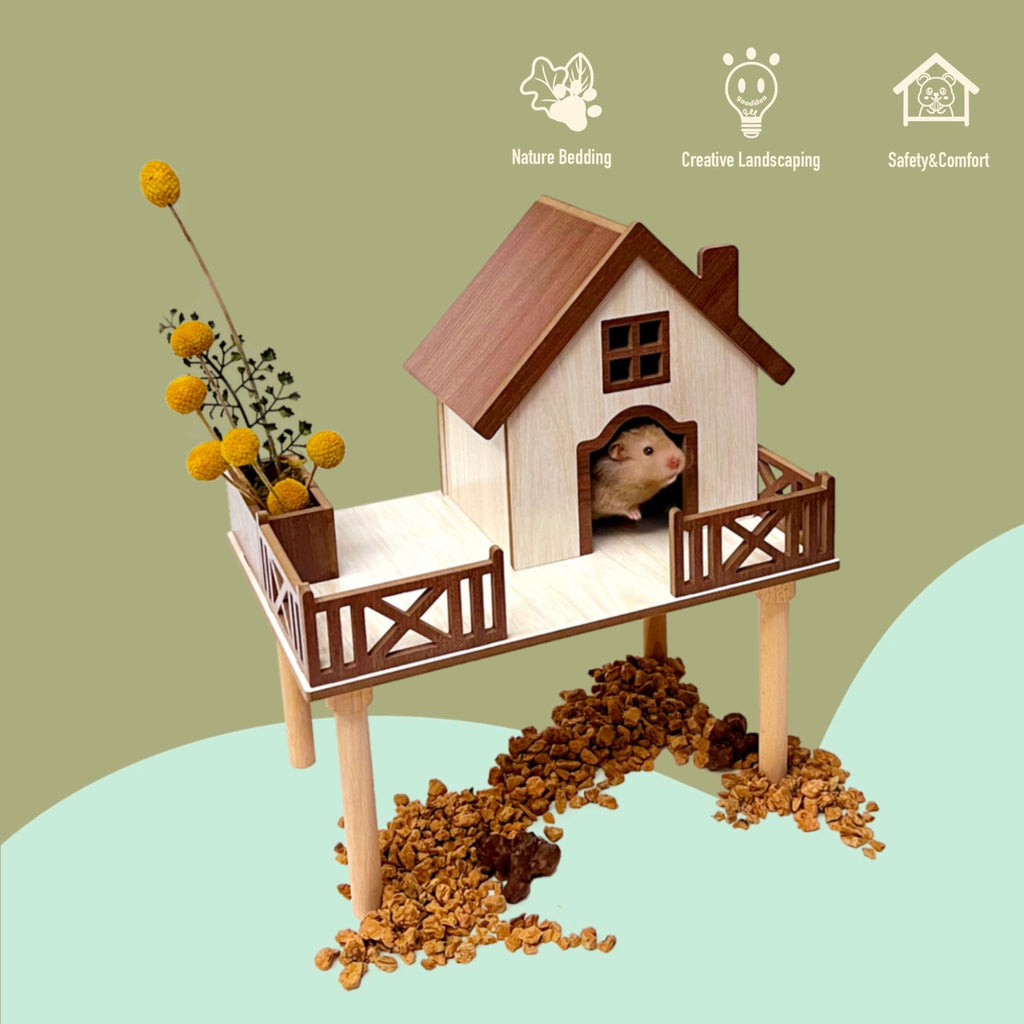 Natural wood large space hamster hideout