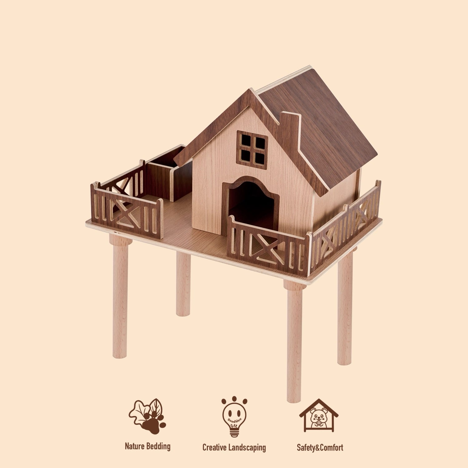 Rustic Series Wooden Hamster Hideout & Platform