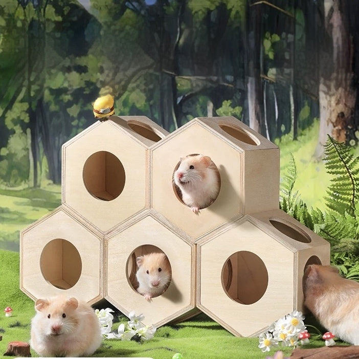 Natural wood large space hamster hideout