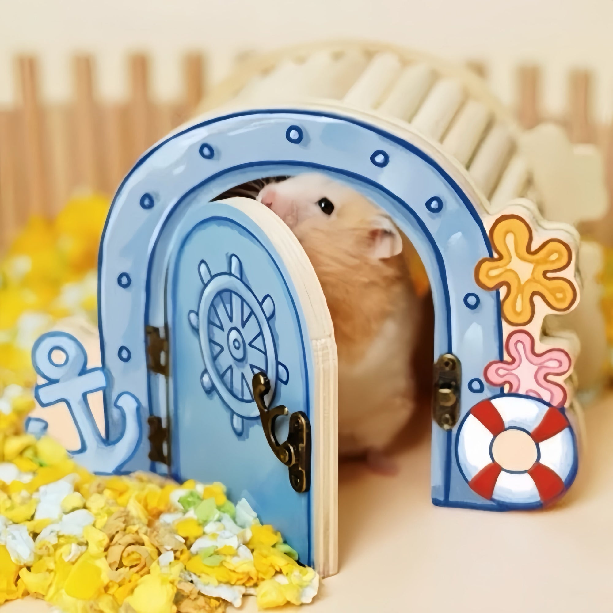 Natural wood large space hamster hideout