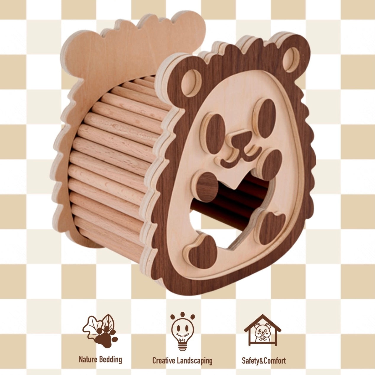 Hedgehog Series Wooden Hamster Hideout