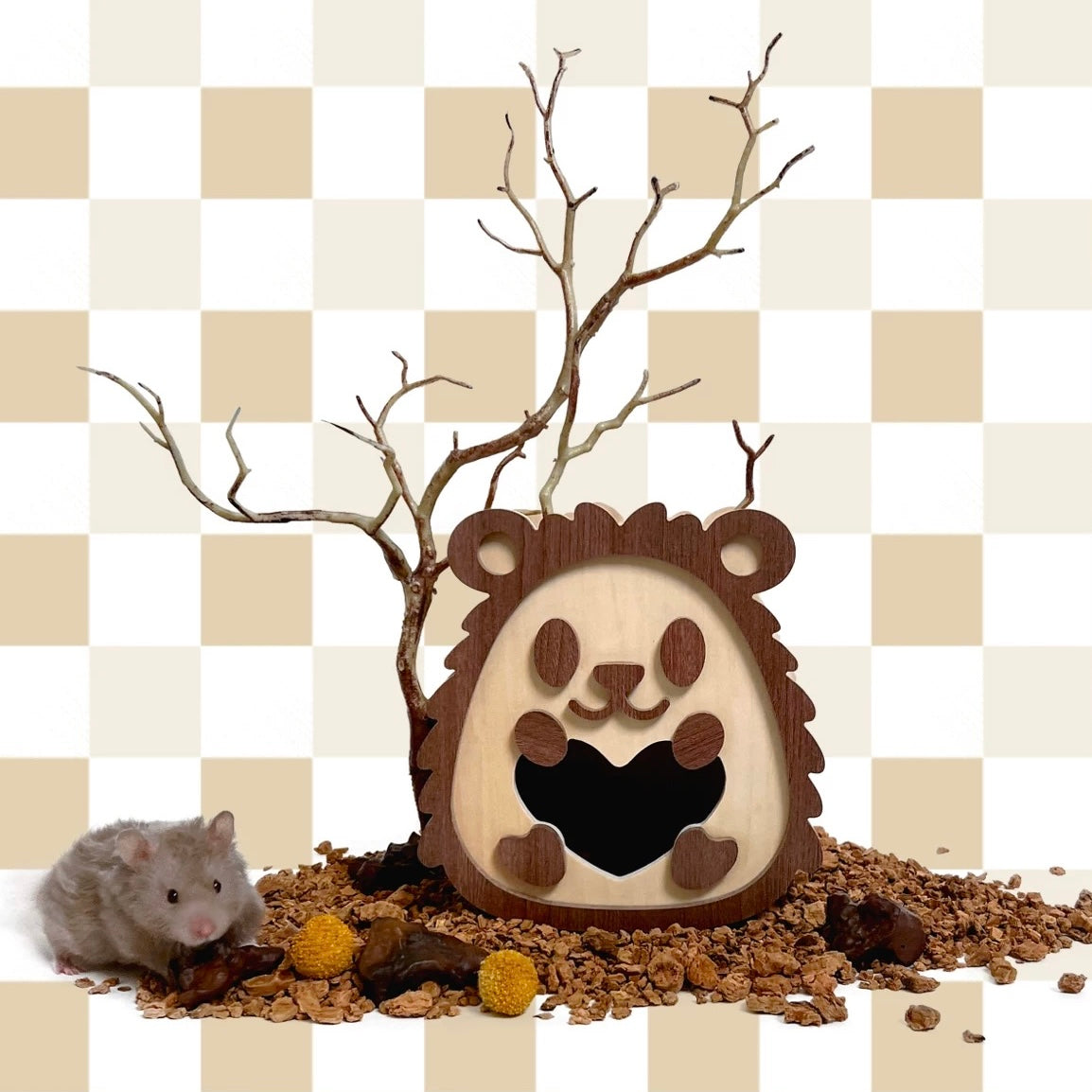 Natural wood large space hamster hideout