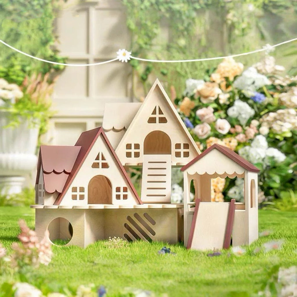 Natural wood large space hamster hideout