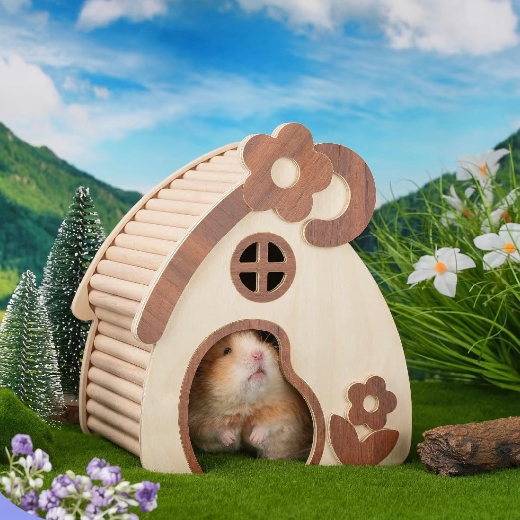 Natural wood large space hamster hideout
