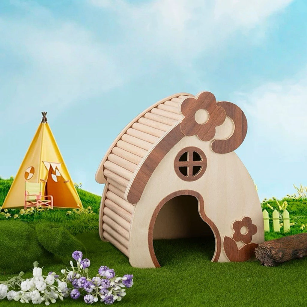 Flower Roof Wooden Hamster Hideout