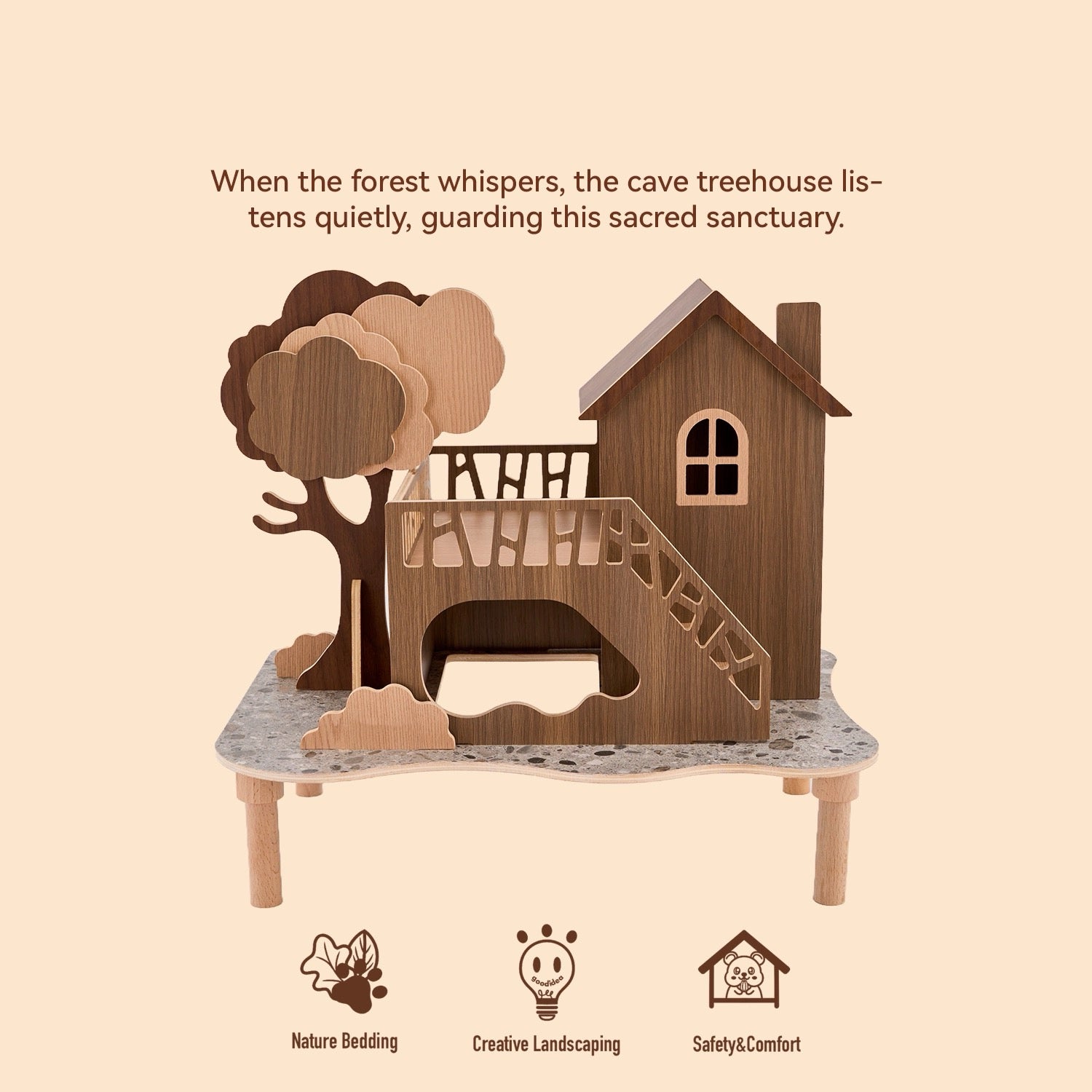 Natural wood large space hamster hideout