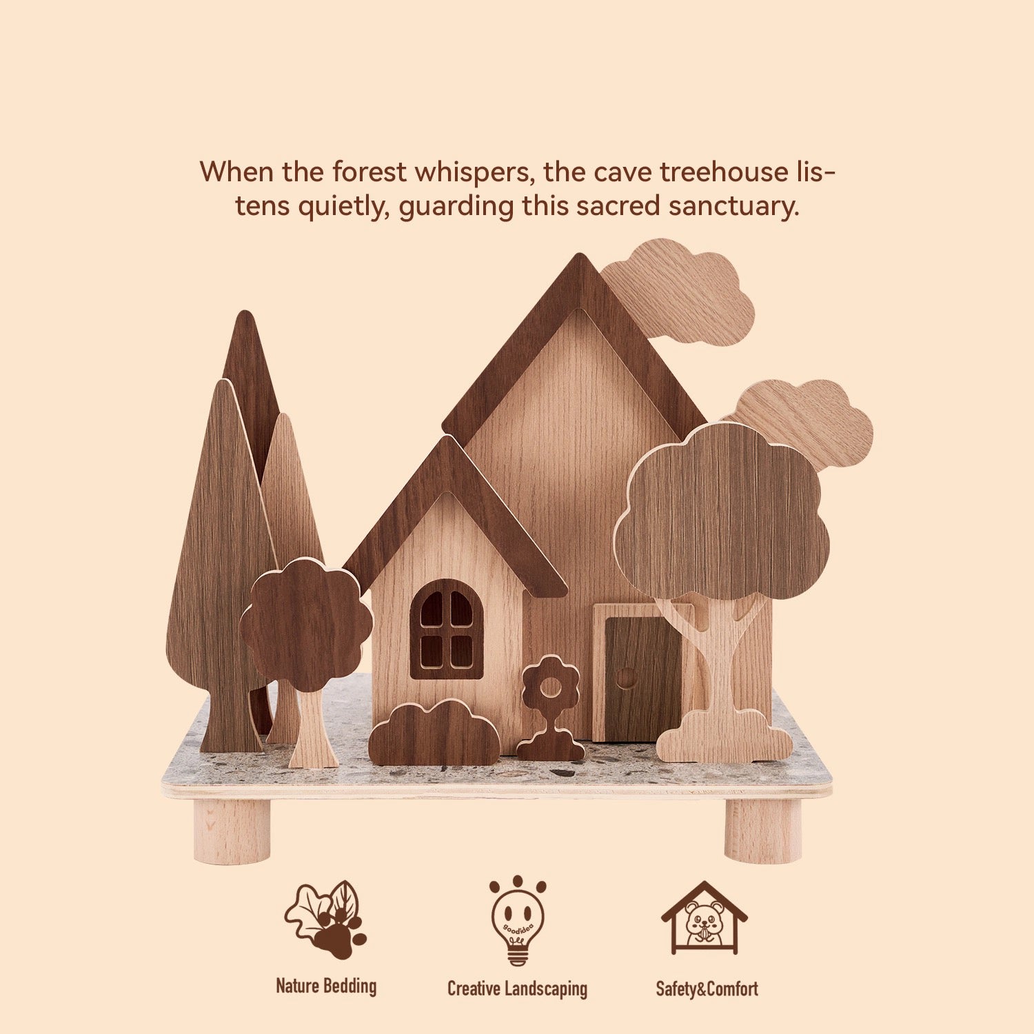 Natural wood large space hamster hideout
