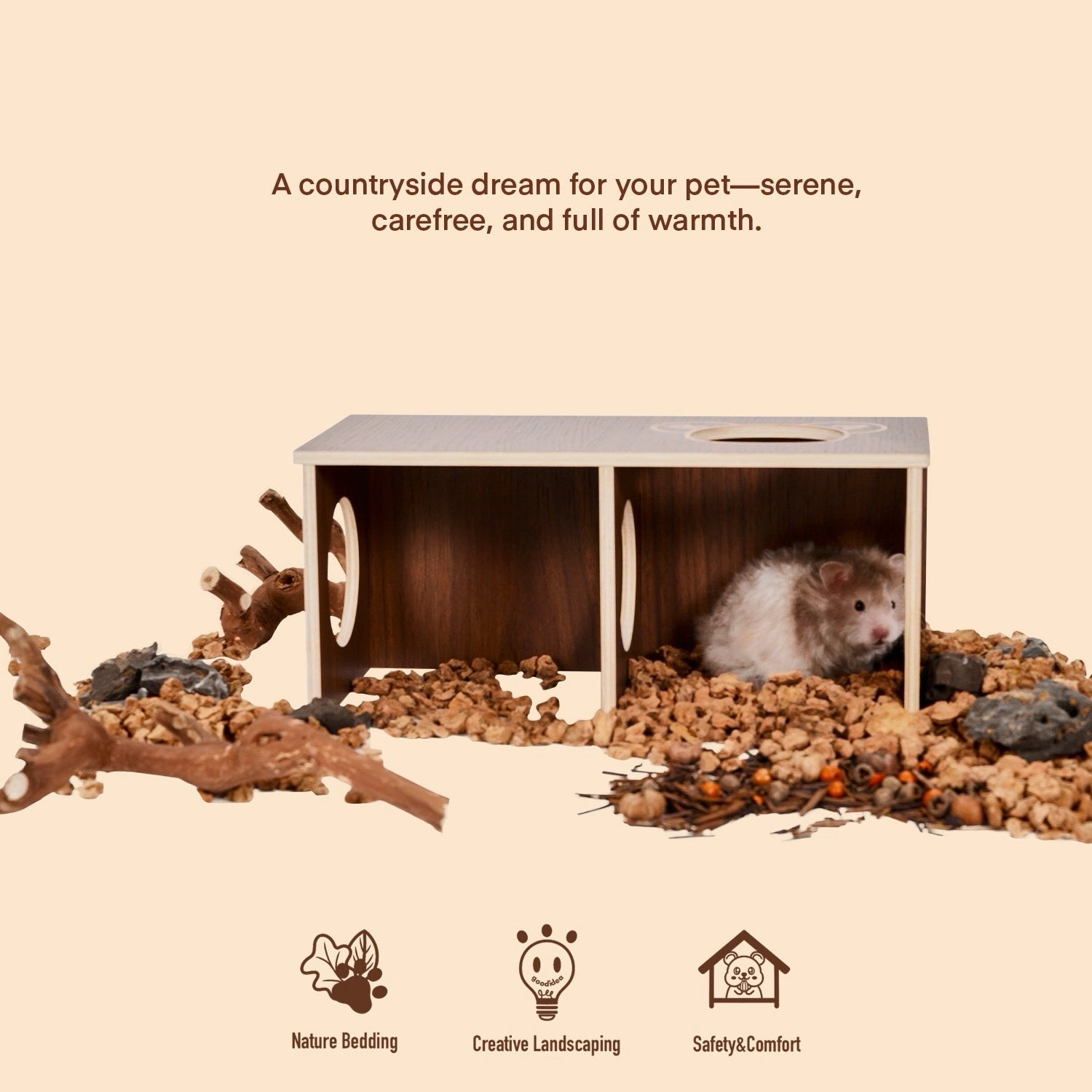 2-Room Wooden Hamster Tunnel