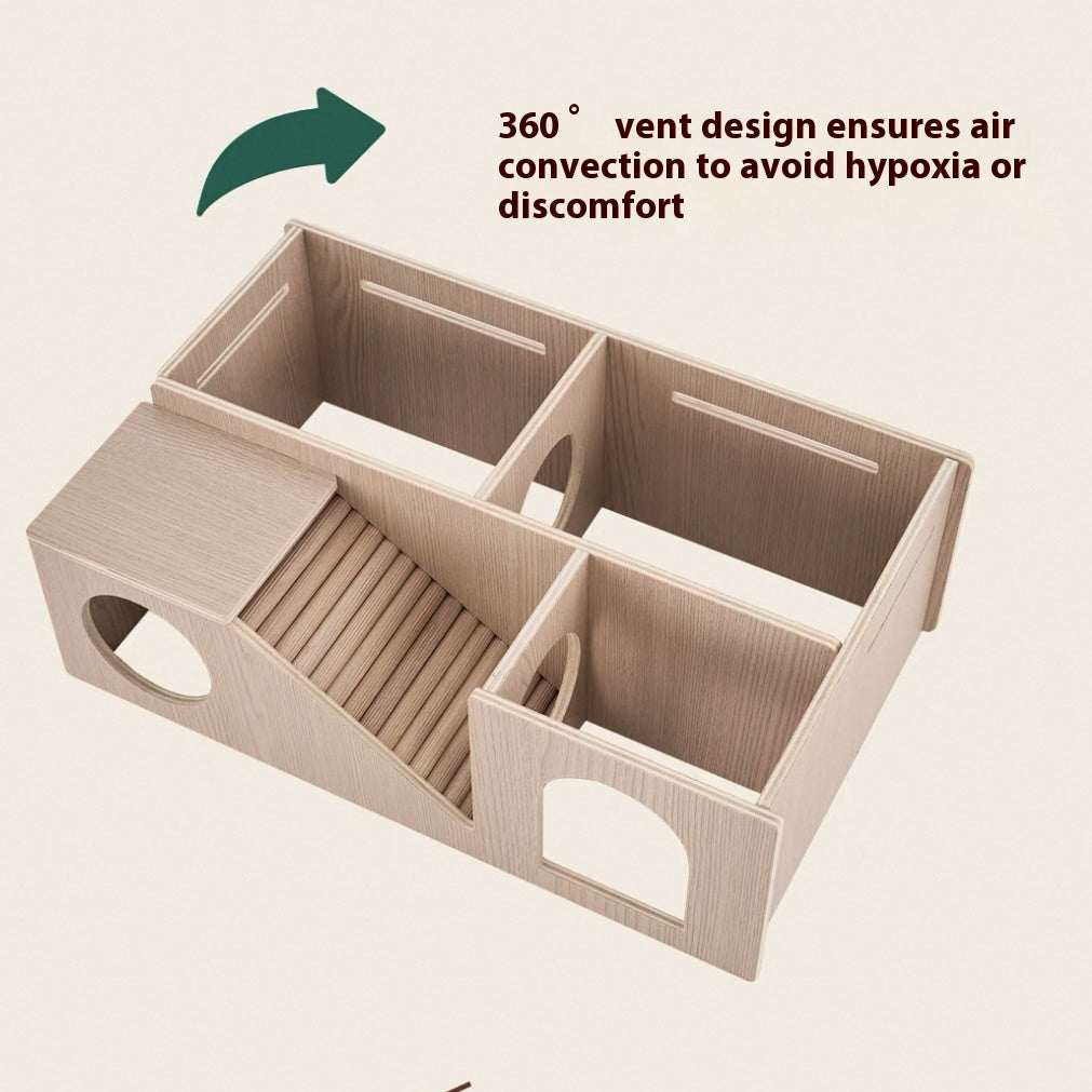 4-Room Wooden Hamster Tunnel & Platform