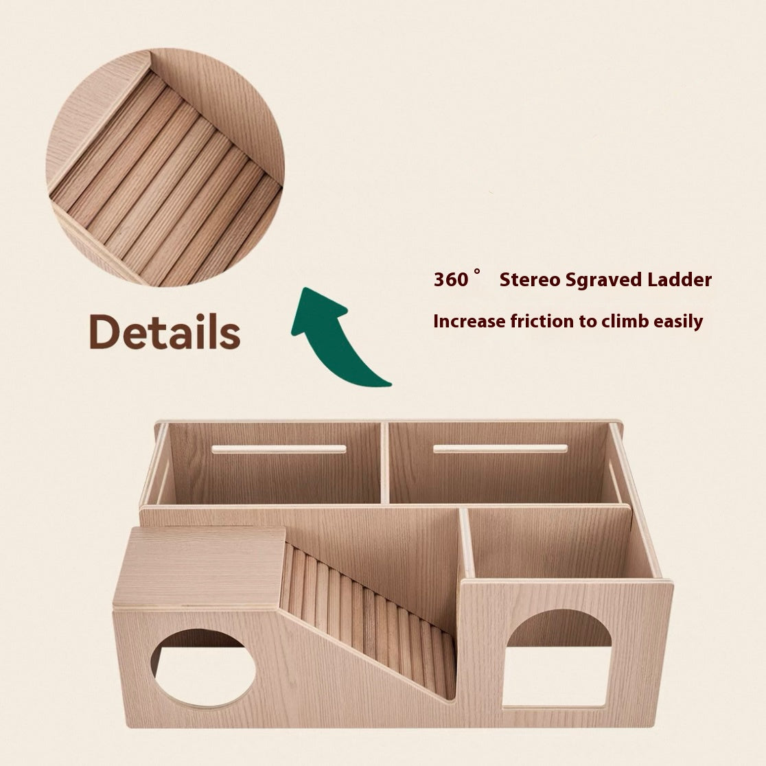 4-Room Wooden Hamster Tunnel & Platform