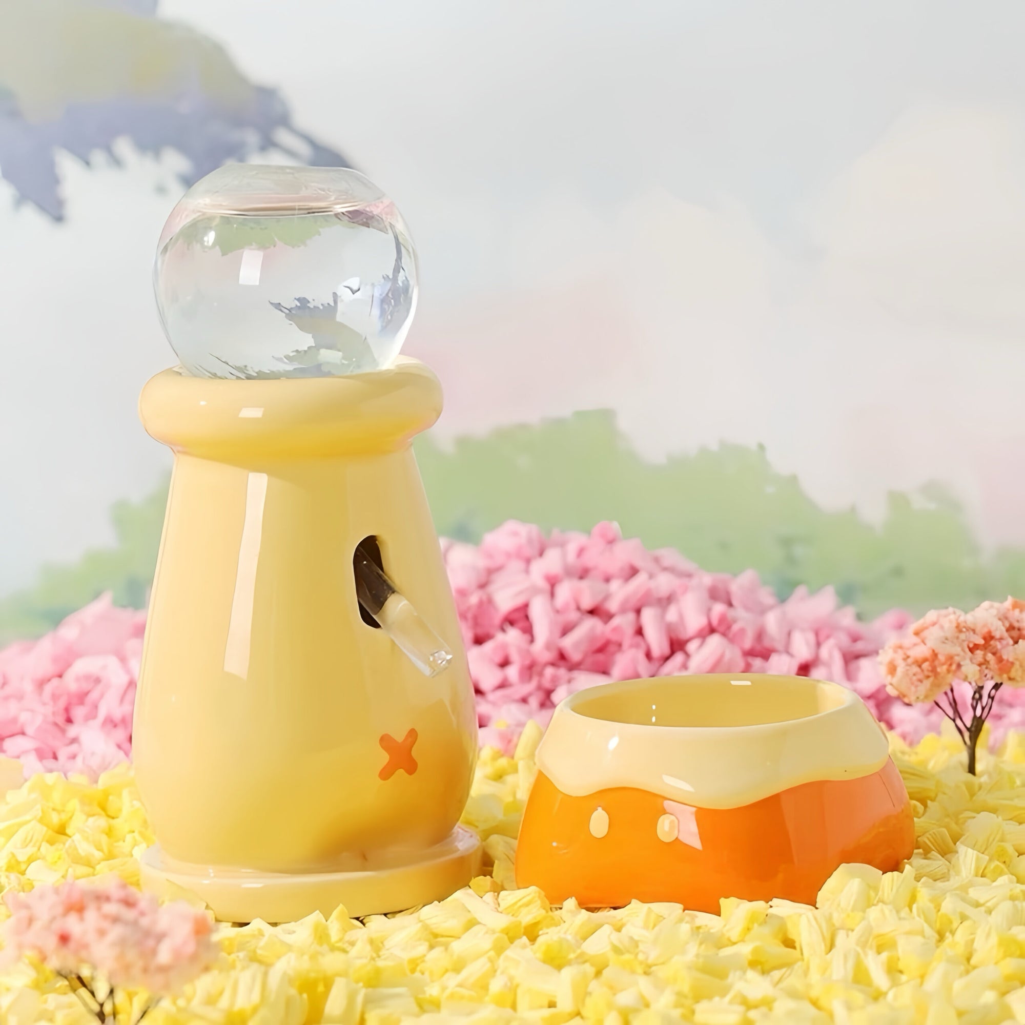 Ceramic Hamster Water Bottle & Food Bowl