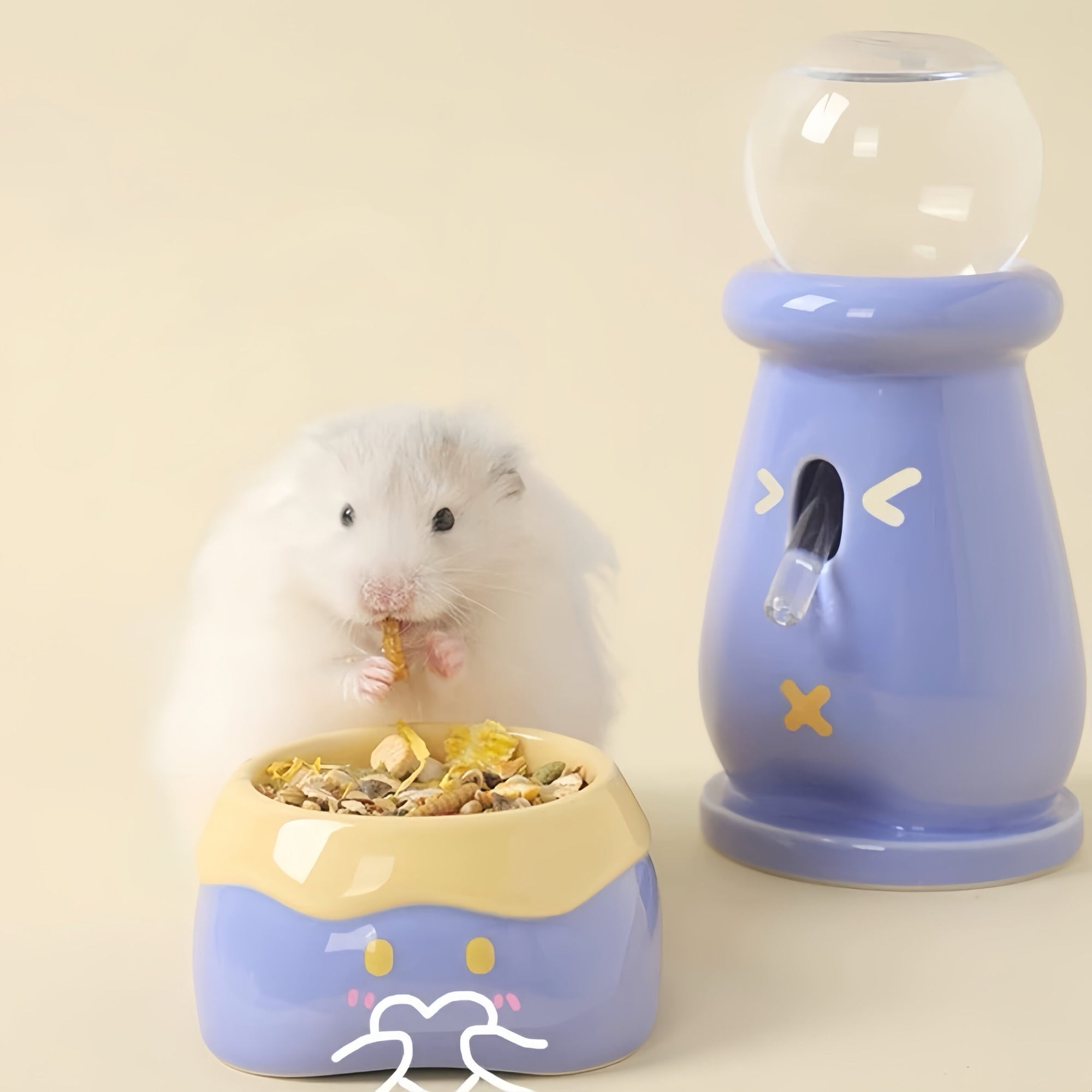 Ceramic Hamster Water Bottle & Food Bowl