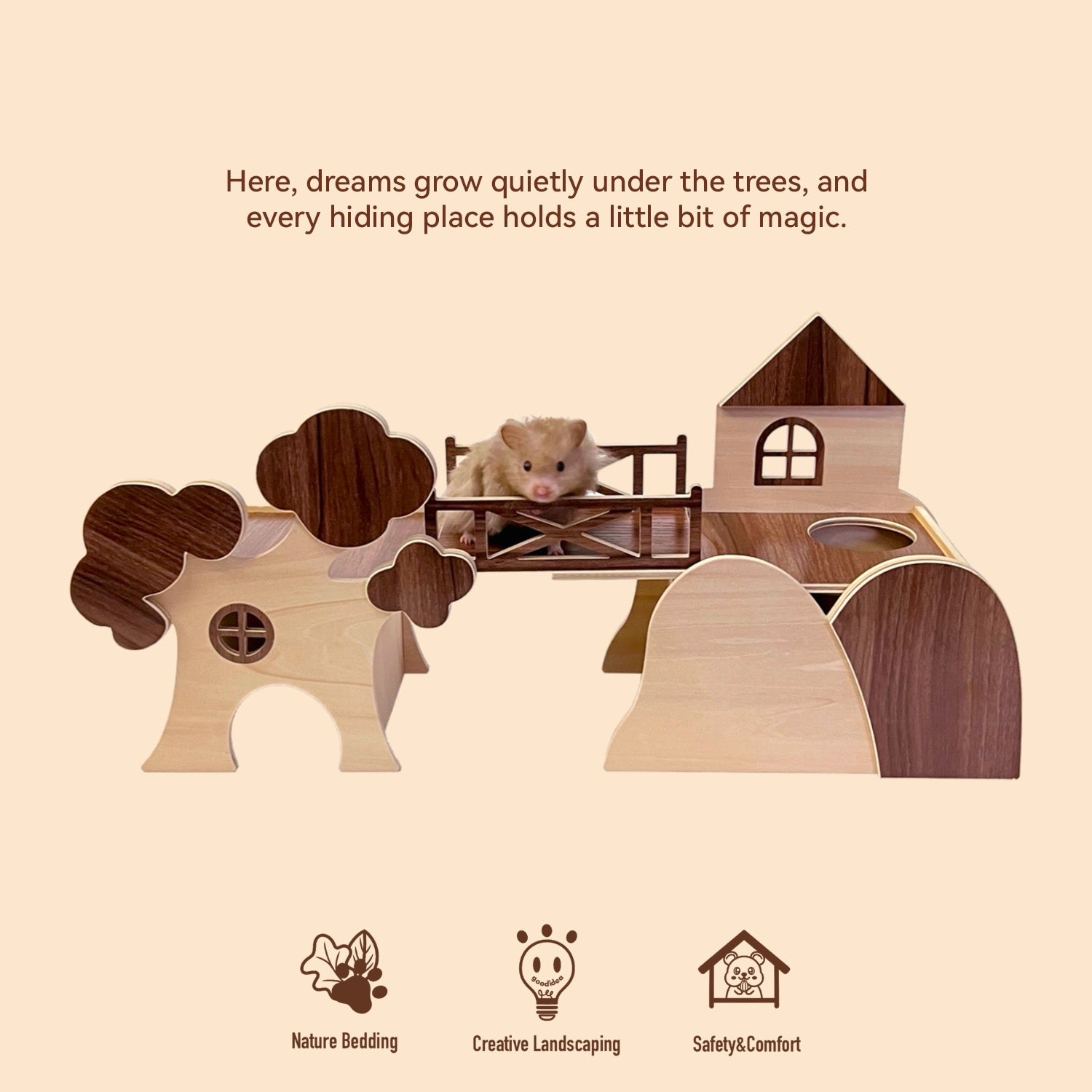 Natural wood large space hamster hideout