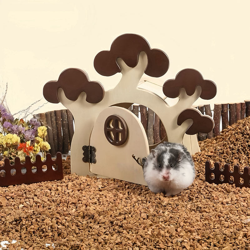 Natural wood large space hamster hideout