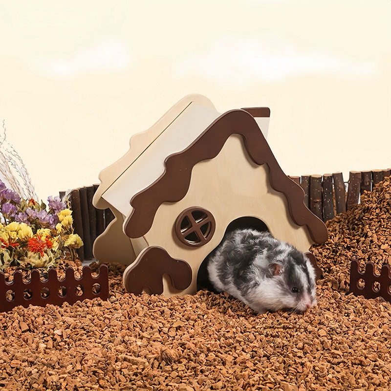 Natural wood large space hamster hideout