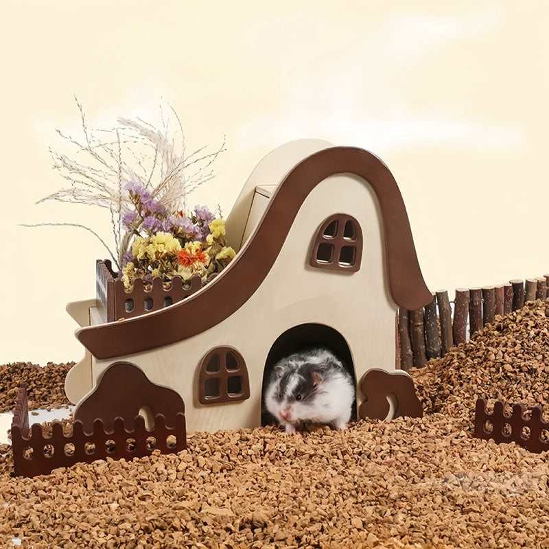 Natural wood large space hamster hideout