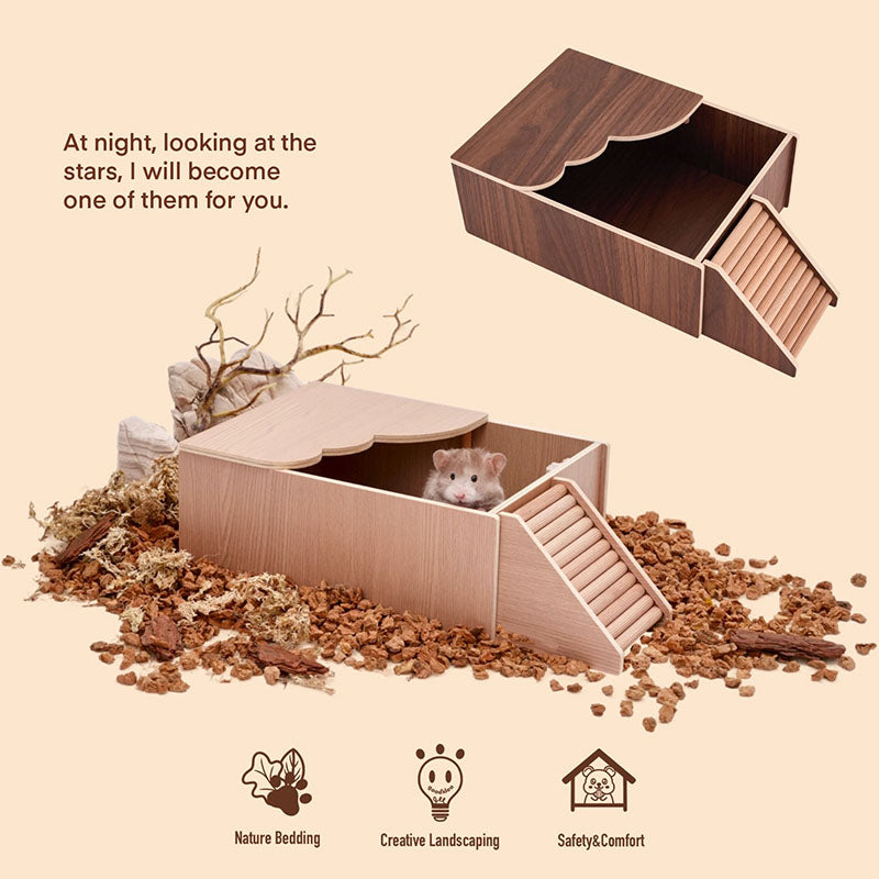 Natural wood large capacity hamster sand pool
