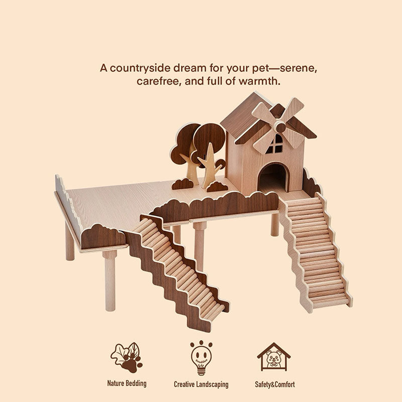 Natural wood large space hamster hideout